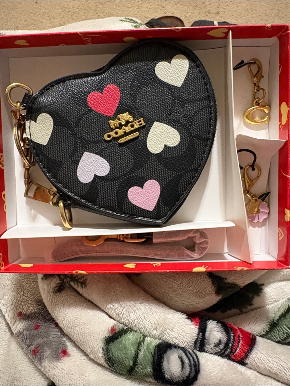 Coach Black Heart Coin Pouch with Pastel Hearts